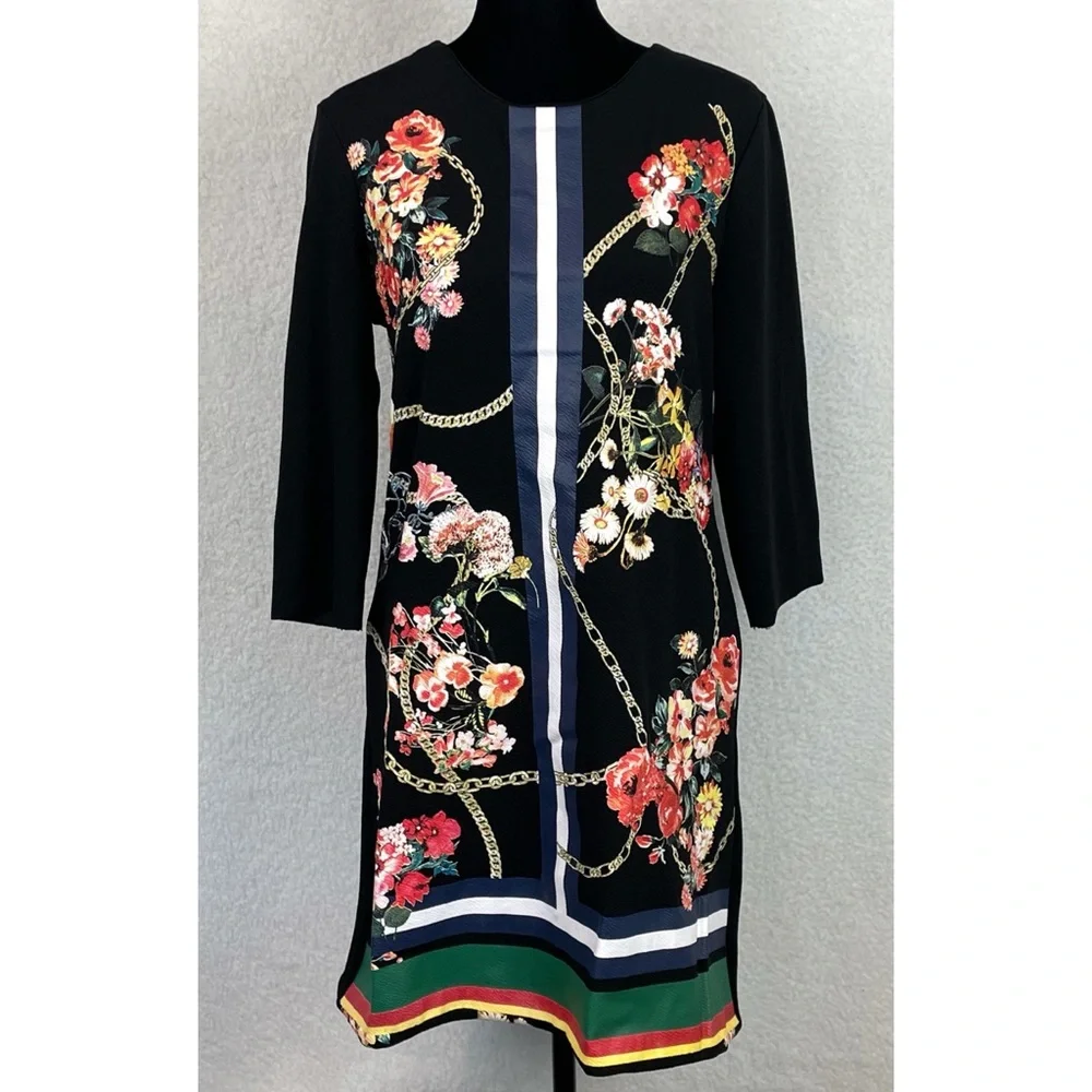 ZARA • Black/Multi Floral and Chain Print Mini Dress, S - Picture 3 of 14